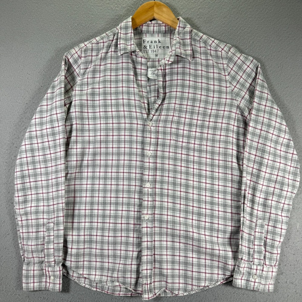 Frank & Eileen Barry Button Up Top Womens Medium Gray White Plaid Italian Cotton